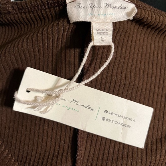 See You Monday Ribbed Dress Brown Size Large - Picture 4 of 4